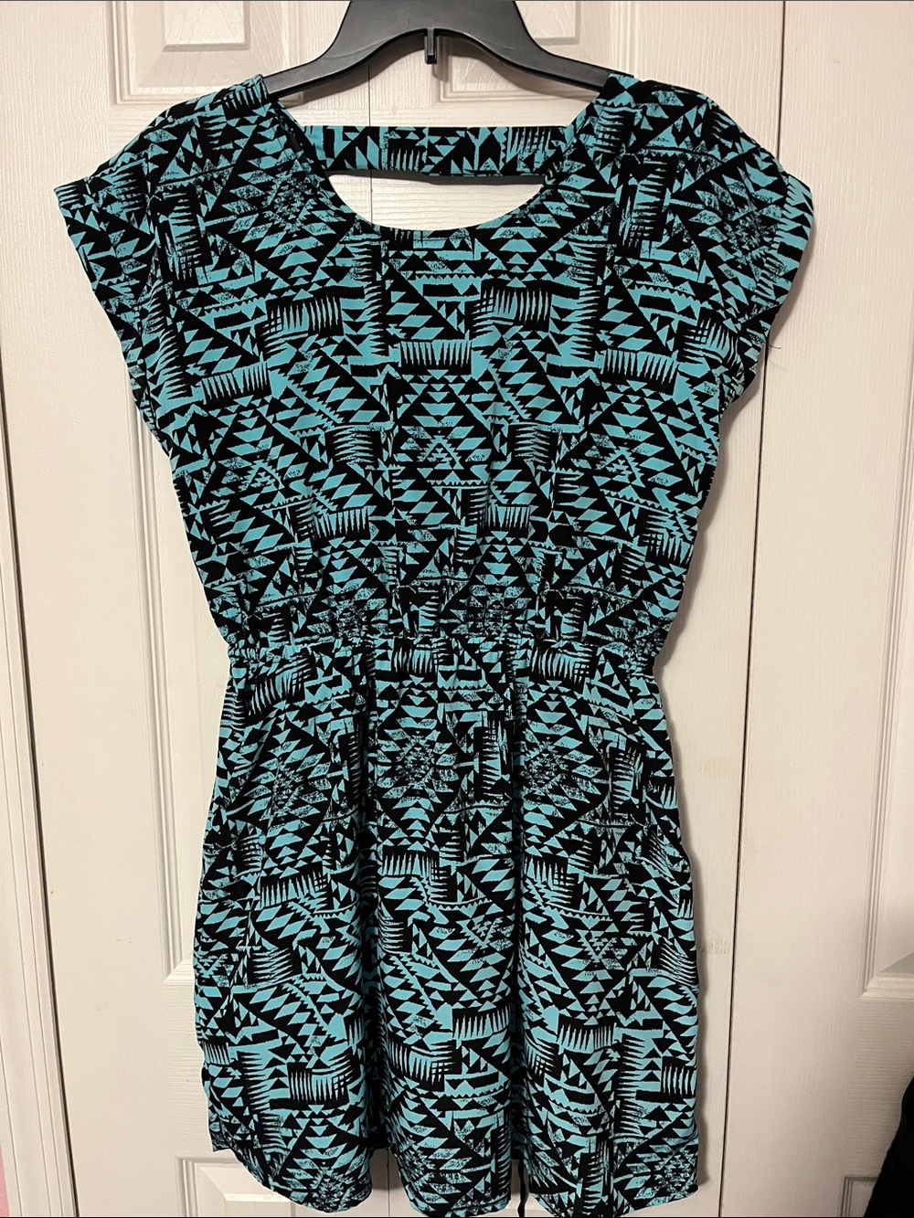 Pink Republic Black & Teal Geometric Mini Dress